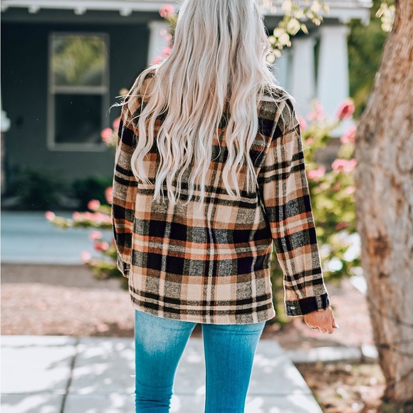 PLAID BUTTON FRONT SHIRT JACKET BREAST POCKETS - Picture 5 of 5